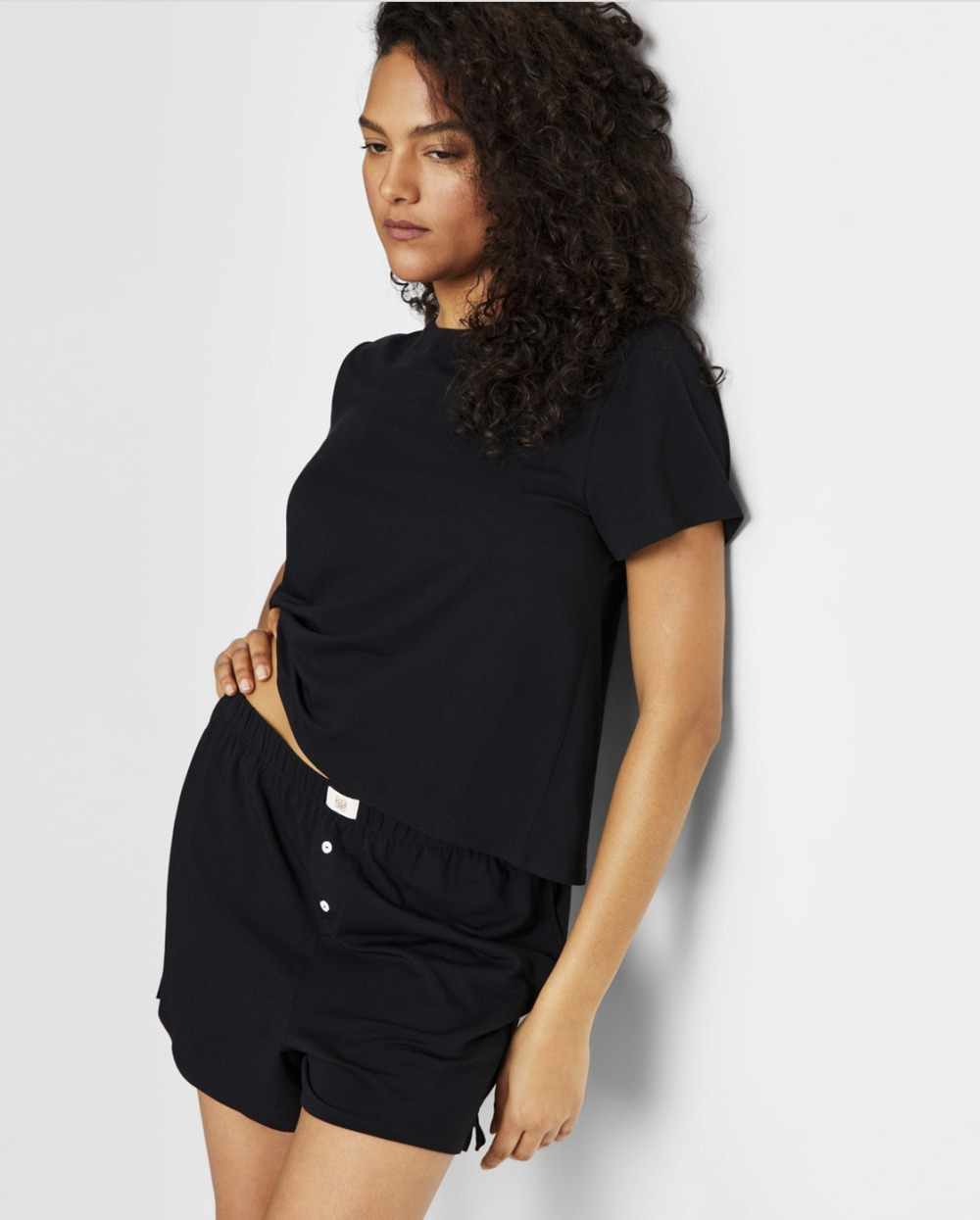 State of Day Women Short Sleeve Boxer Pajama Set Black Size S